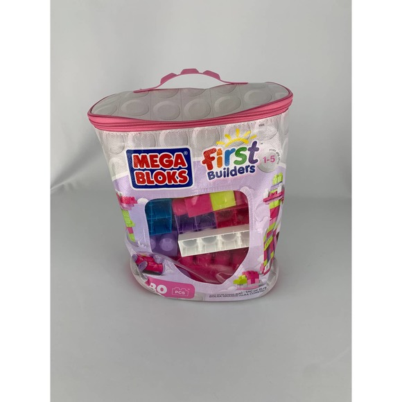 Mega Bloks Other - Mega Bloks First Builders Big Building Blocks Bag Pink Toddler Blocks Toys 80pc